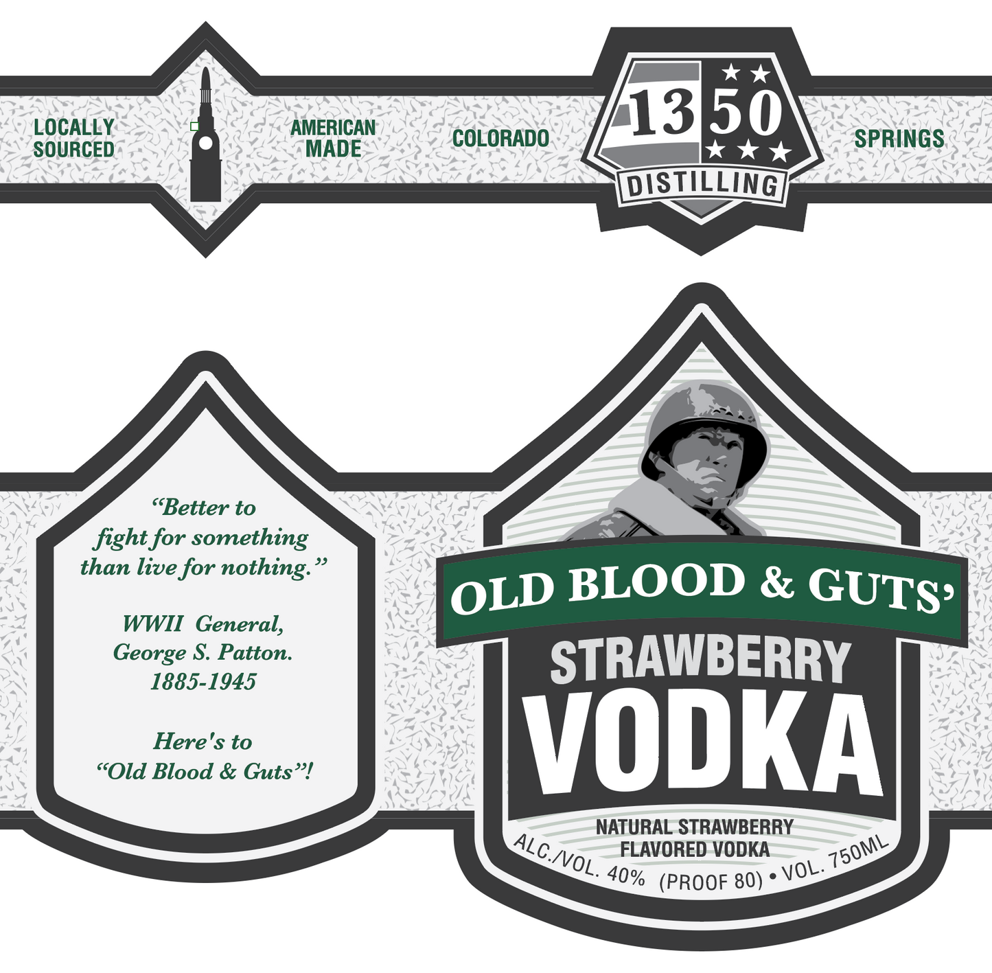 Front and side label for Old Blood & Guts' Strawberry Vodka