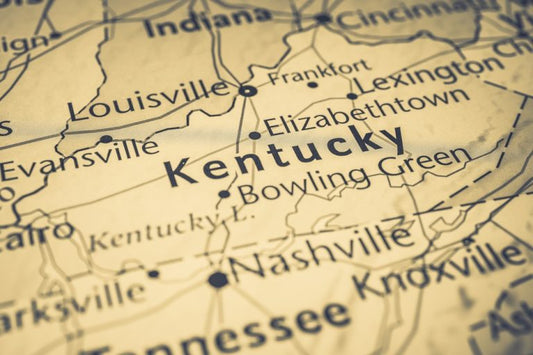 closeup of kentucky on a map