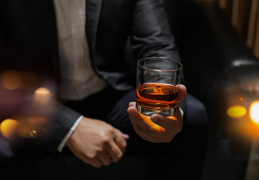 man in a suit holding glass of best bourbon whiskey