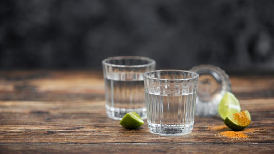 shot glasses of vago mezcal served with lime