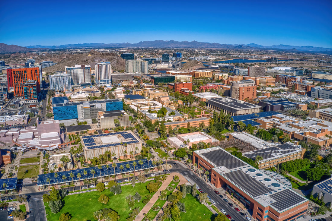 overhead view of scottsdale arizona with a bright blue sky