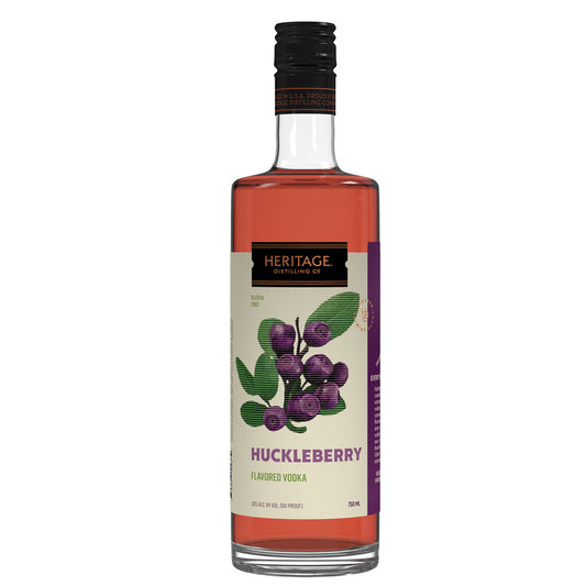 A 750ml bottle of HDC Huckleberry Vodka.