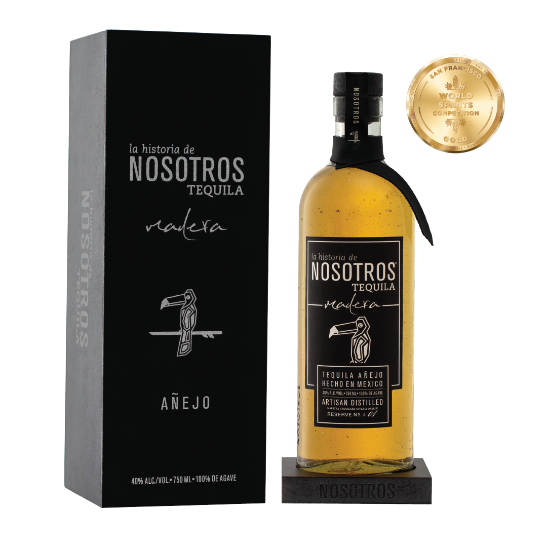 Nosotros Madera Tequila Añejo Wooden Box and Display Stand