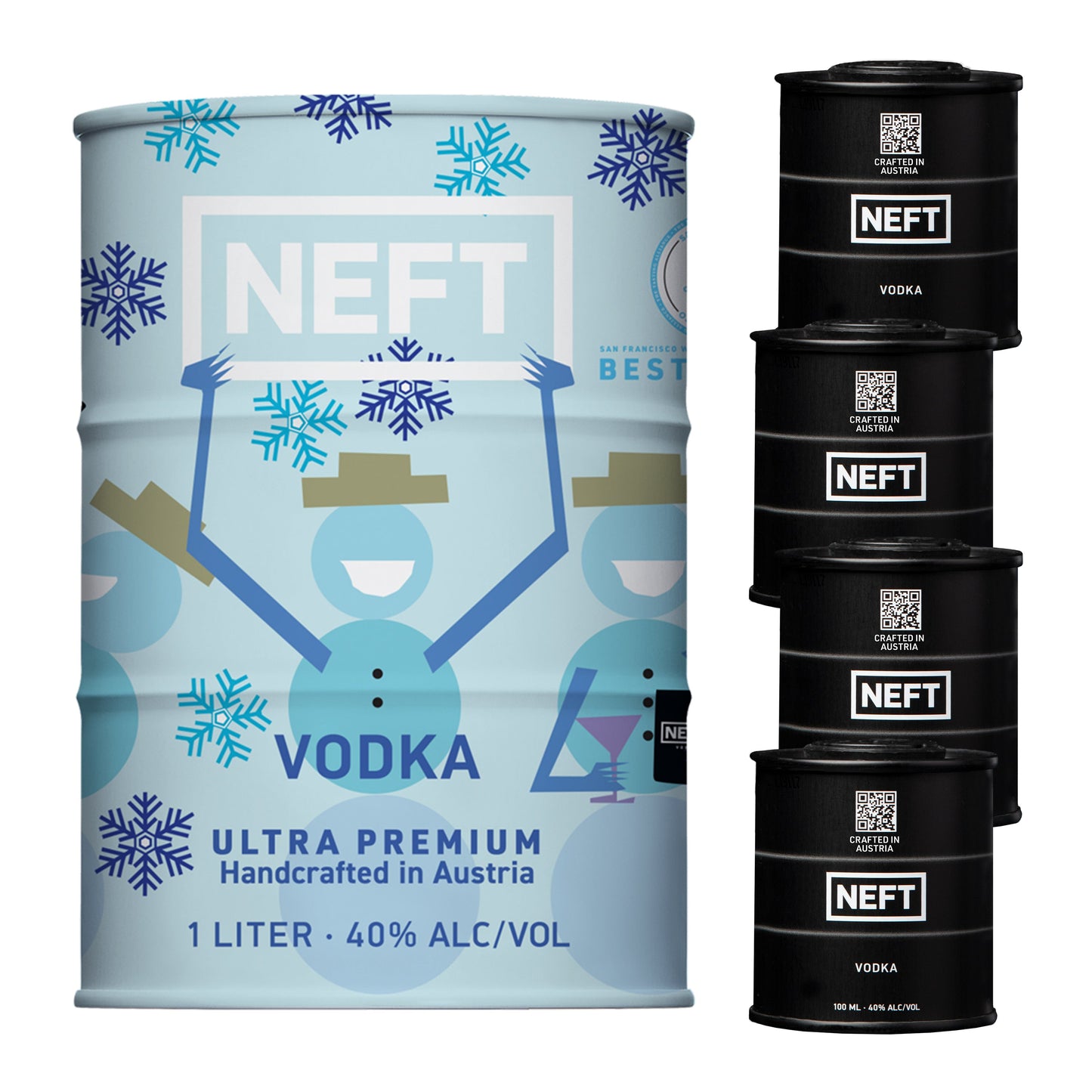 Neft Vodka 1L Holiday Barrel & 4 Mini Barrels